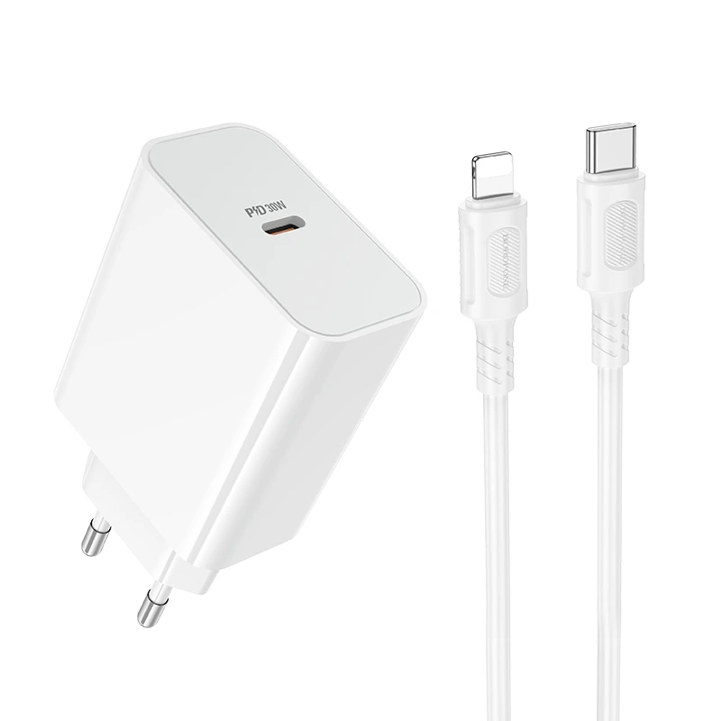Мережевий зарядний пристрій BOROFONE BA107A Stellar single port PD30W charger set (C to iP) (EU) White — Borofone