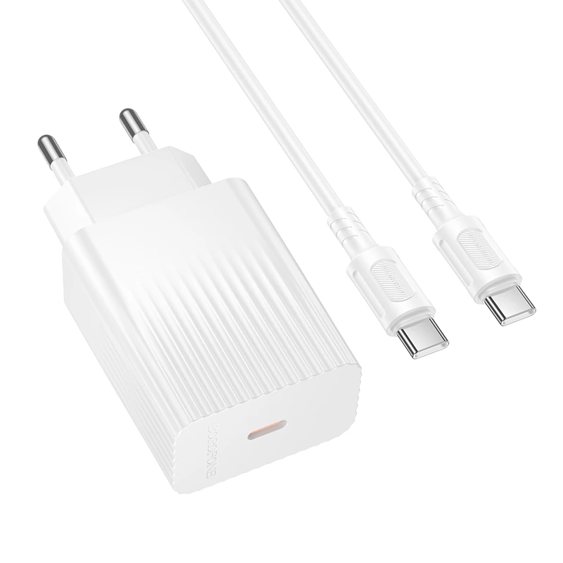 Мережевий зарядний пристрій з кабелем BOROFONE BAS75A Source single port PD30W charger set (C to C) (EU)White