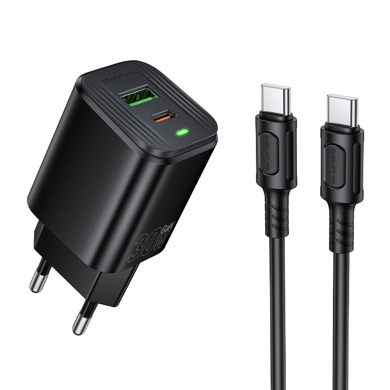 Мережевий зарядний пристрій BOROFONE BAS85A Star PD30W+QC3.0 charger set (C to C) (EU) Black
