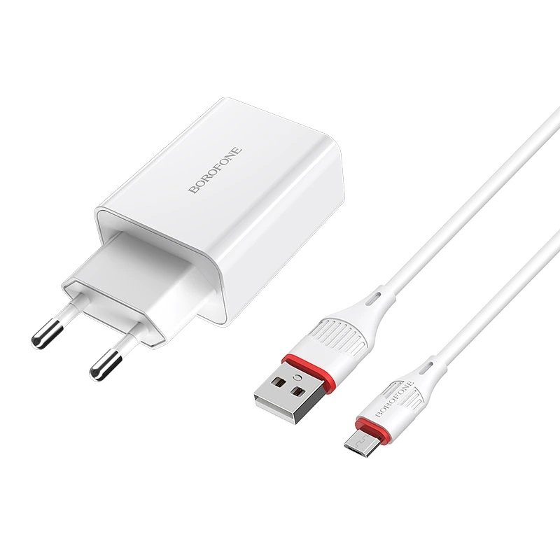 Мережевий зарядний пристрій з кабелем BOROFONE BA21A Long journey single port QC3.0 charger set(Micro) 18W White — Borofone