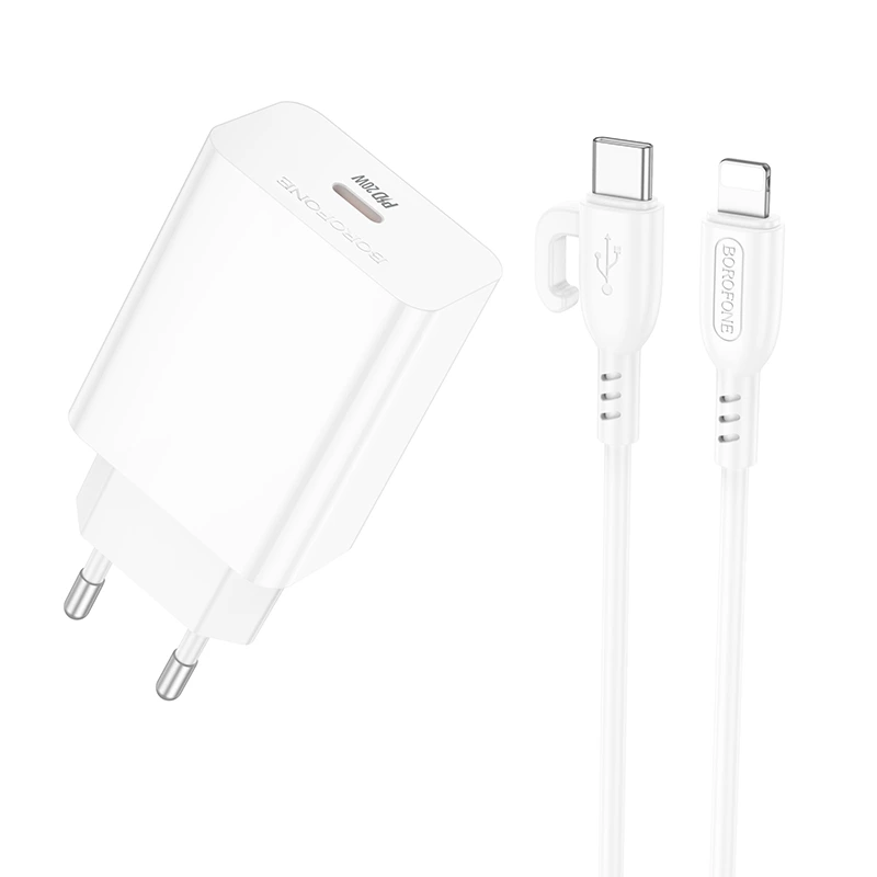 Мережевий зарядний пристрій з кабелем BOROFONE BA21A Pro Long journey single port PD20W charger set(C to iP) White