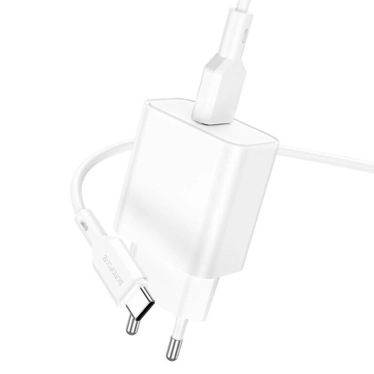 Мережевий зарядний пристрій з кабелем BOROFONE BA72A Spring single port QC3.0 charger set(Type-C) 18W White