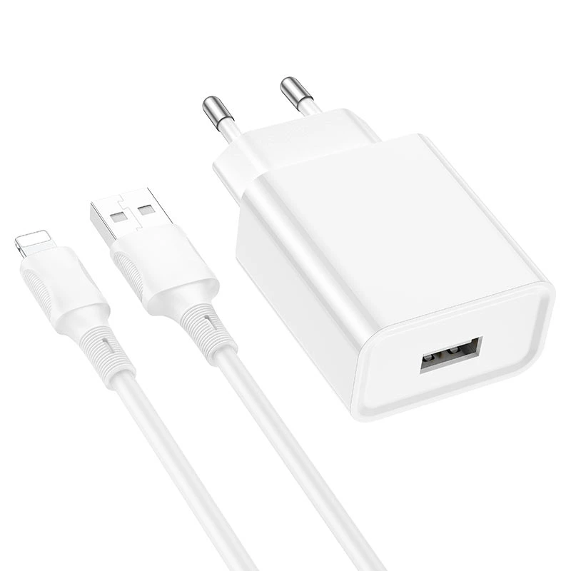 Мережевий зарядний пристрій з кабелем BOROFONE BA74A Aspirer single port charger set(iP) White