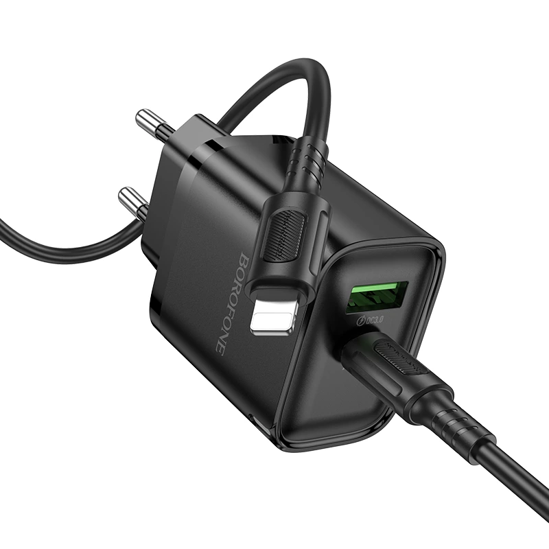 Мережевий зарядний пристрій з кабелем BOROFONE BA83A Flare star PD20W+QC3.0 charger set(C to iP) Black
