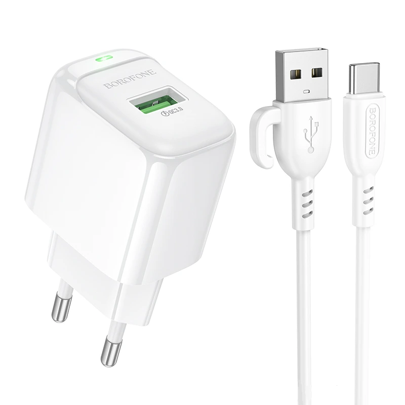 Мережевий зарядний пристрій з кабелем BOROFONE BAS42A Potential single-port QC3.0 charger set(Type-C) 18W White
