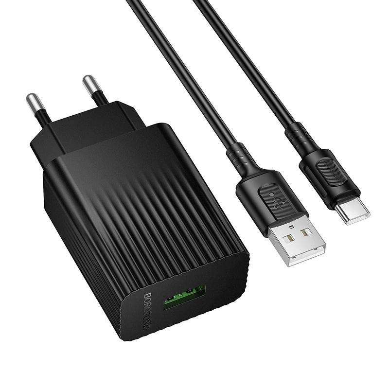 Мережевий зарядний пристрій з кабелем BOROFONE BAS72A Source single port QC3.0 charger set(Type-C) Black