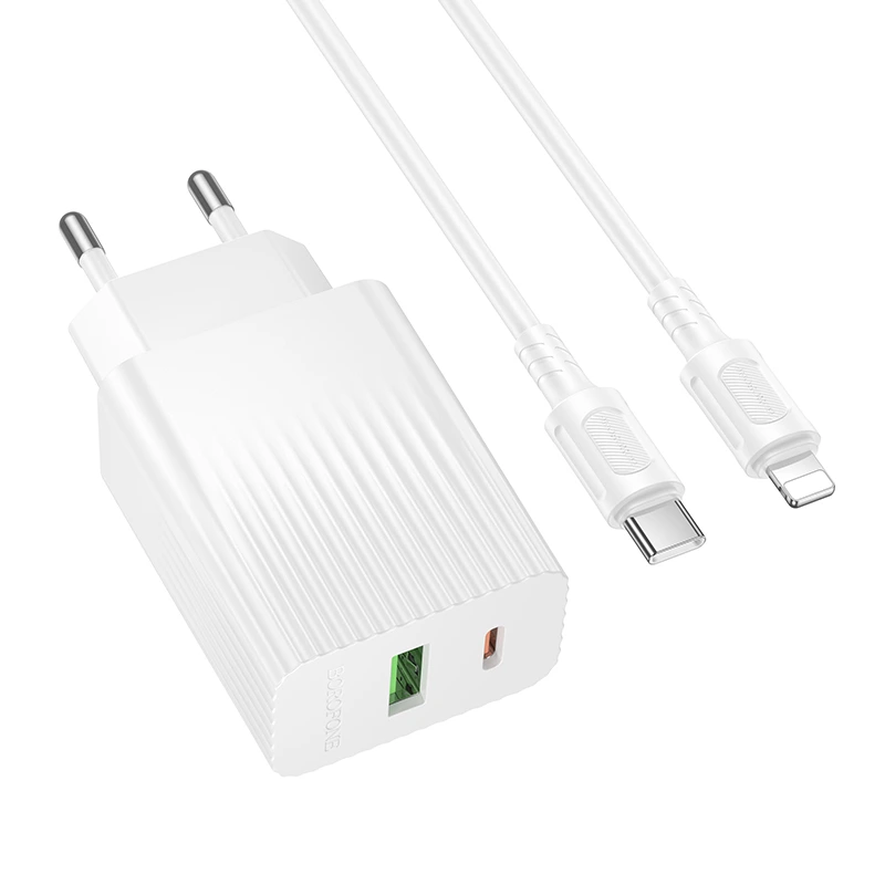 Мережевий зарядний пристрій з кабелем BOROFONE BAS76A Source PD30W+QC3.0 charger set(C to iP) White