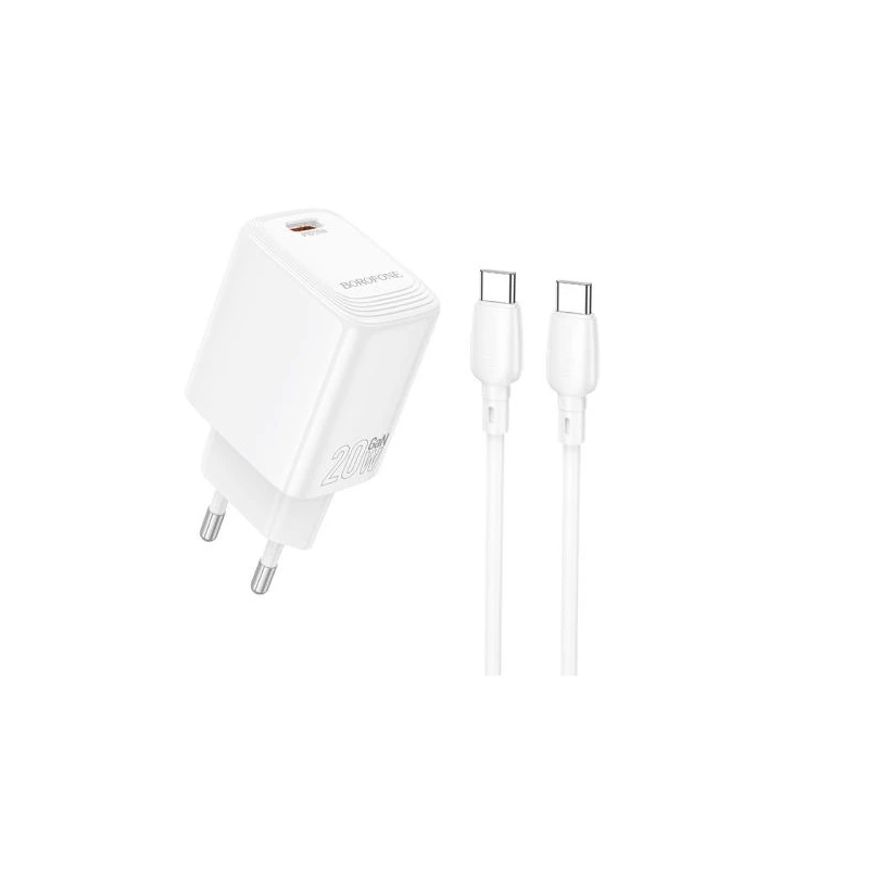 Мережевий зарядний пристрій з кабелем BOROFONE BN26 Fuente single-port PD20W charger set (C to C) (EU) White