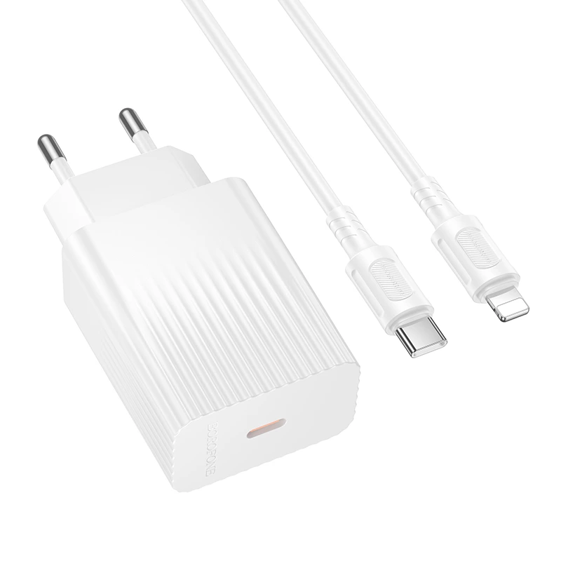 Мережевий зарядний пристрійз кабелем BOROFONE BAS75A Source single port PD30W charger set (C to iP) (EU) White — Borofone