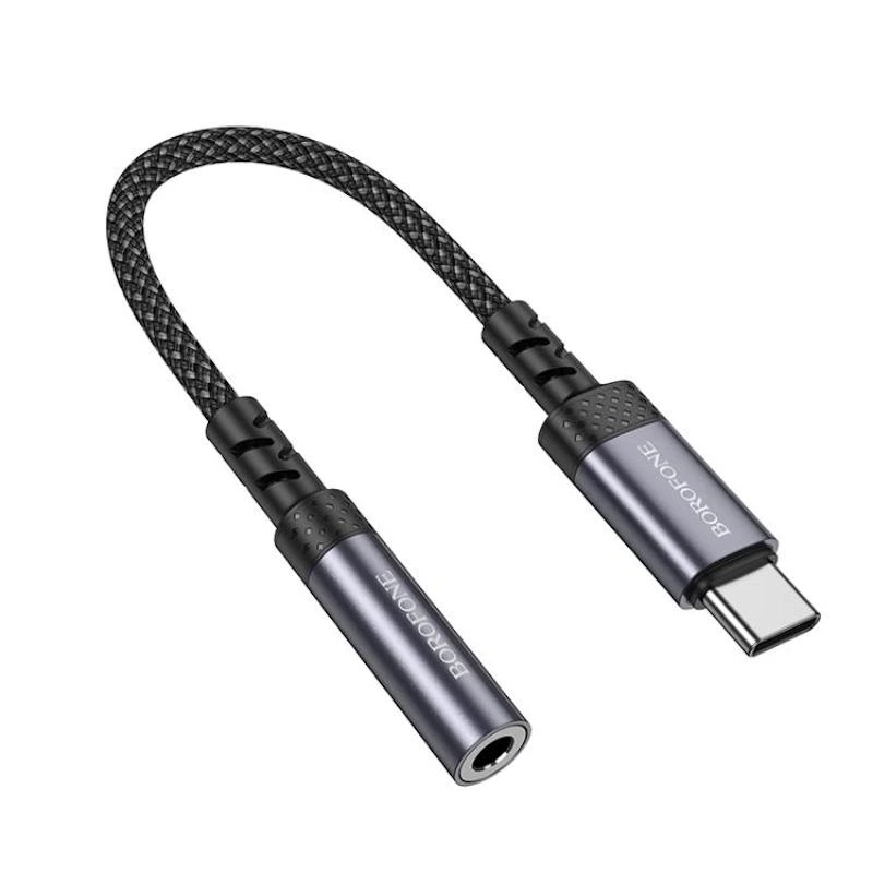 Перехідник BOROFONE BV24 Graceful digital audio converter cable Type-C to 3.5mm Metal Grey — Borofone