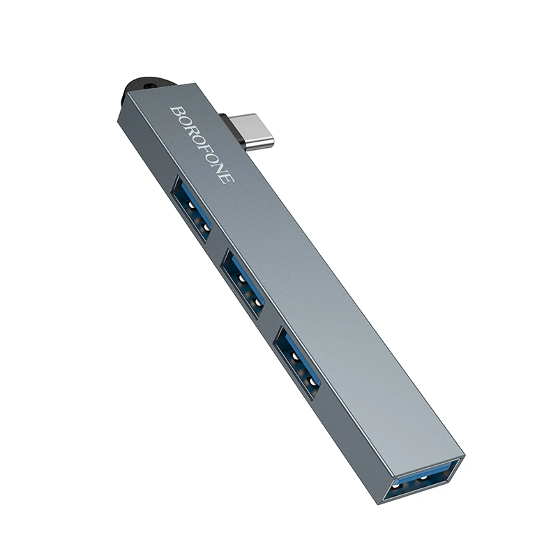 USB-хаб BOROFONE FH1A 4-in-1 converter(Type-C to USB2.0*3+USB3.0) Metal Gray — Borofone