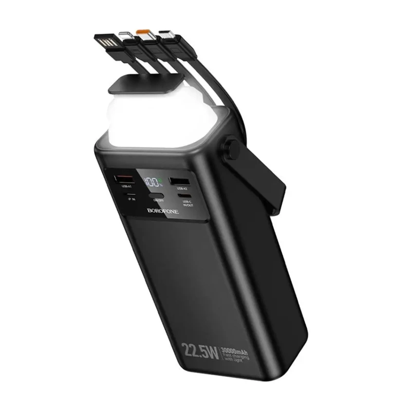 Зовнішній акумулятор BOROFONE BJ65 High 22.5W+PD20W+four-cables power bank(30000mAh) Black — Borofone