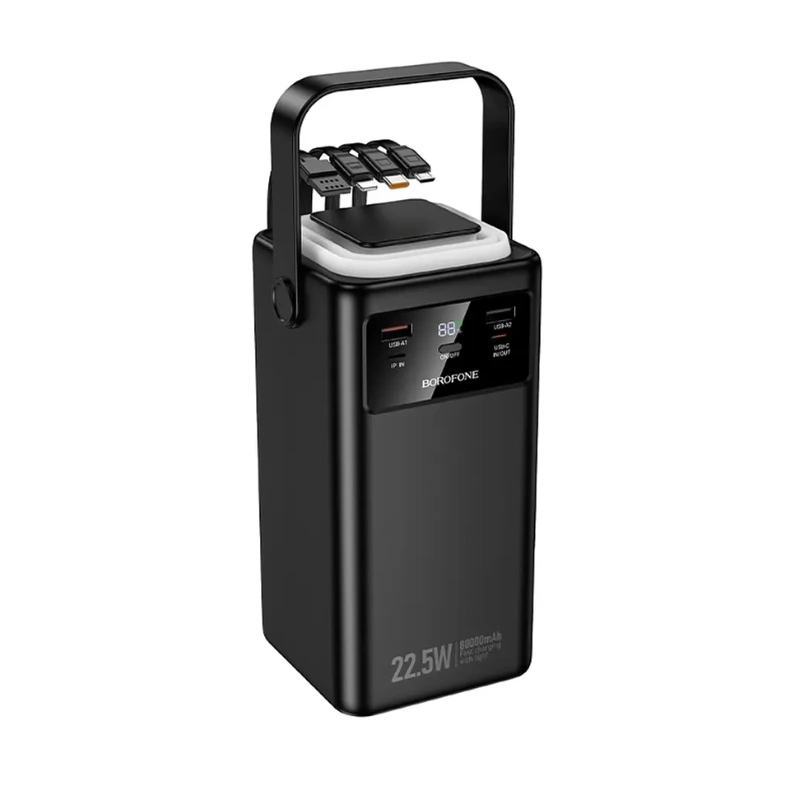 Зовнішній акумулятор BOROFONE BJ65B High 22.5W+PD20W+four-cables power bank(80000mAh) Black — Borofone