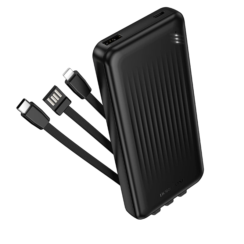 Зовнішній акумулятор BOROFONE BJ79 Clever power bank with 3 cables(10000mAh) Black — Borofone