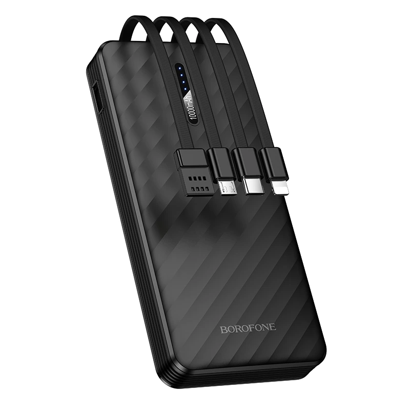 Зовнішній акумулятор BOROFONE BJ84 Smooth power bank with four cables(10000mAh) Black — Borofone