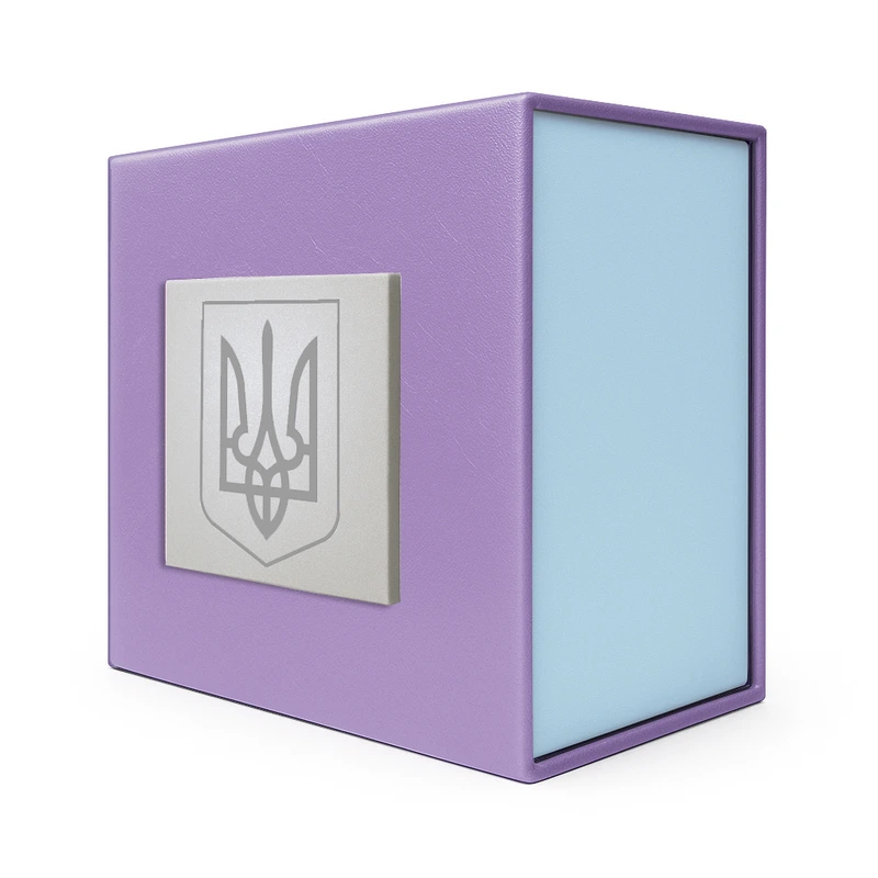 Подарункова картонна коробочка для годинника фіолетово-блакитна тризуб срібло — Nobrand