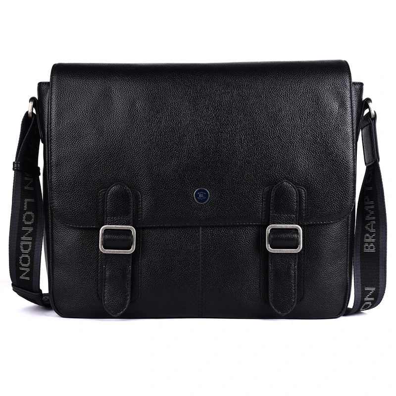 Шкіряна сумка месенджер для ноутбука 14 Brampton London Emissary Black (Чорний)