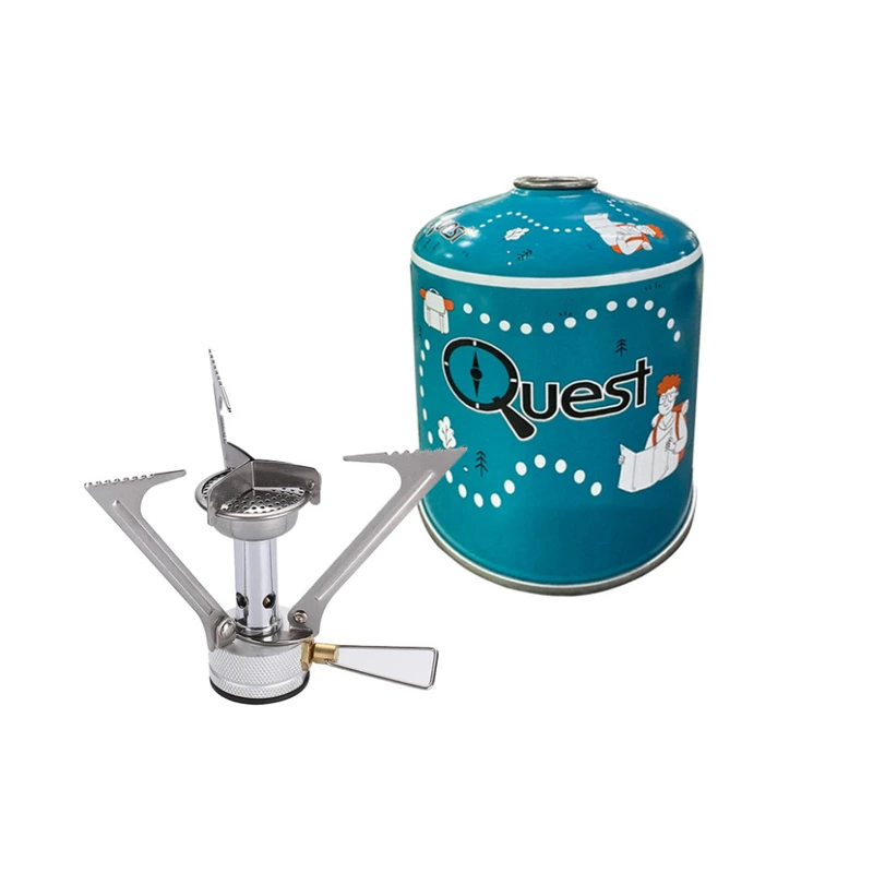 Набір Газовий пальник BRS-1 складний + Газовий балон різьбовий бутановий Quest, 450гр — BRS
