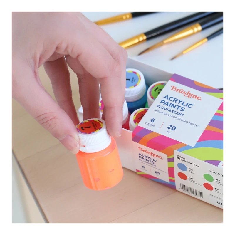 Акрилова фарба флуоресцентна Набір 2001 Brushme AP2001 6 кольорів — Brushme