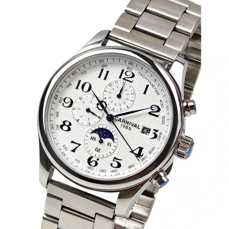 Чоловічий механічний годинник Carnival Masters Silver Metal, 2 ремінці — Carnival