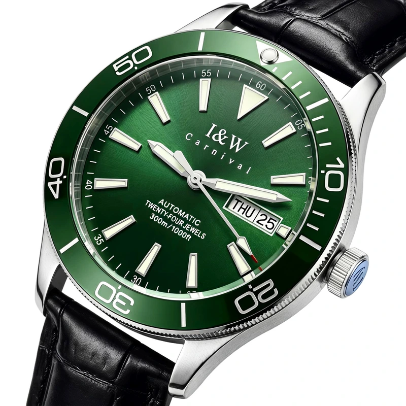 Чоловічий механічний годинник Carnival Diver Leather Deluxe 10 Bar