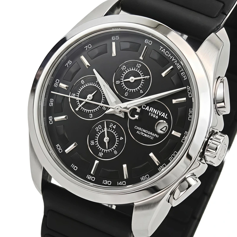 Чоловічий механічний годинник Carnival Genius Prestige Black