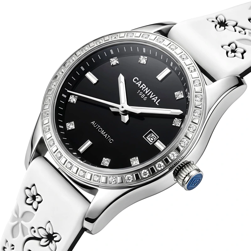Жіночий механічний годинник Carnival Luiza Black Flower