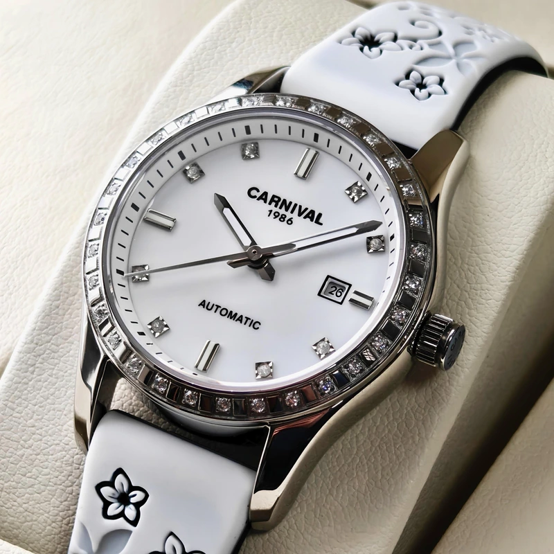 Жіночий механічний годинник Carnival Luiza White Flower, 2 ремінці