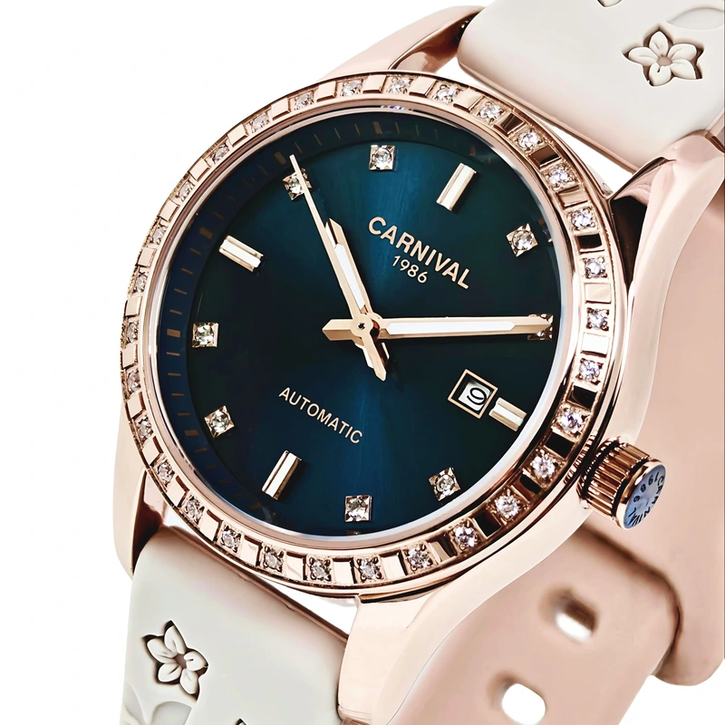 Жіночий механічний годинник Carnival Maldives Beige Flower, 2 ремінці