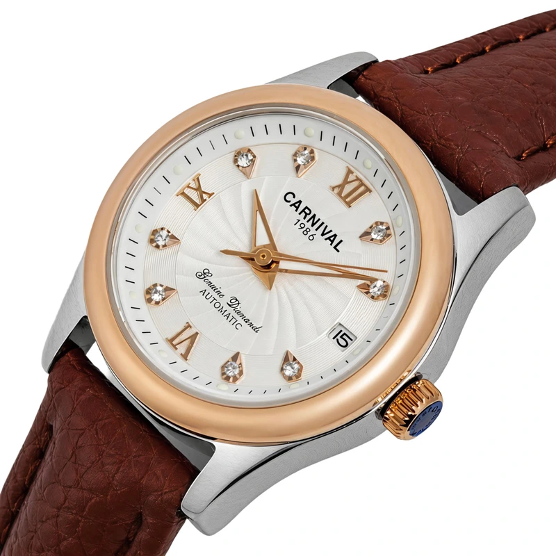 Жіночий механічний годинник Carnival White Leather Classic