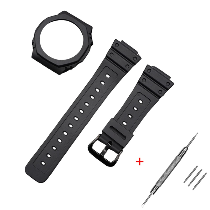 Комплект Casio accessories ремінець та безель для G-Shock GA-2100 Black чорний каучуковий