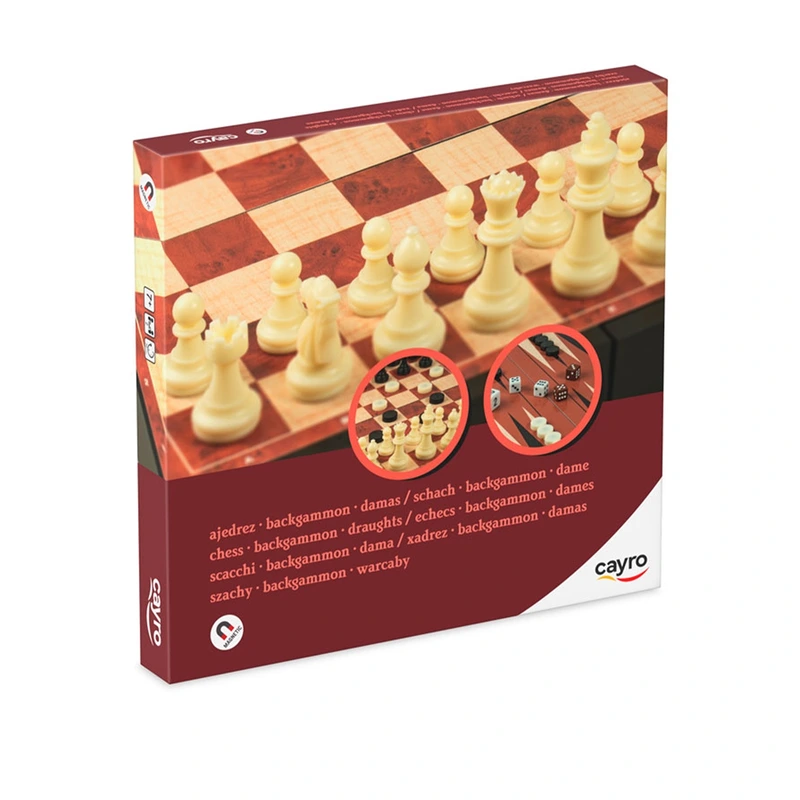 Магнітні шахи-шашки-нарди з відсіками для зберігання (24x24 см)