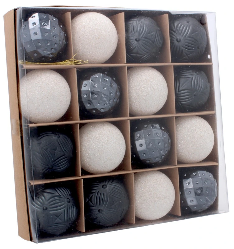 Ялинкові пластикові кульки комплект 16шт, Ø 6см, чорні