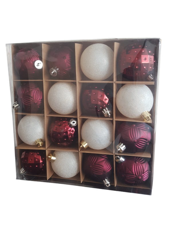 Ялинкові пластикові кульки комплект 16шт, Ø 6см, бордо