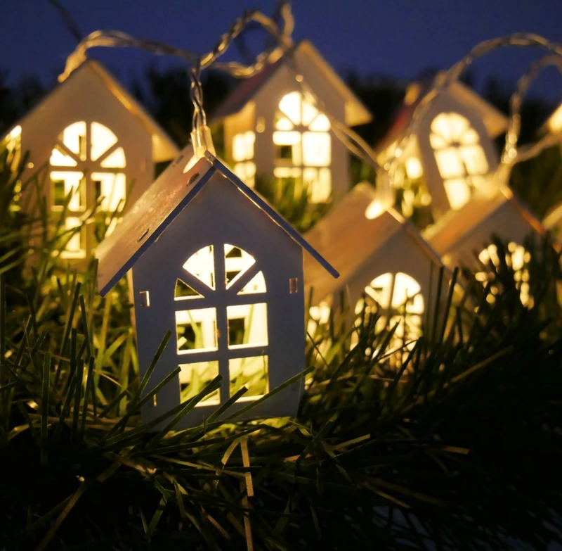 Гірлянда електрична Chomik, будиночки, 10 LED, теплий білий, батарейки