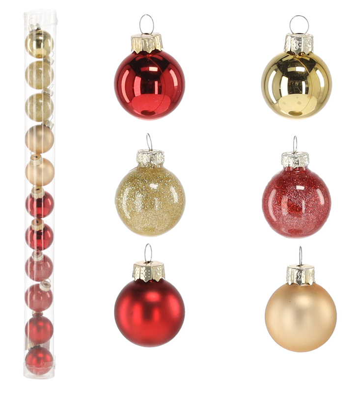 Ялинкові скляні кульки "Chomik" комплект 11 шт, Ø 3 см, червоні, золото