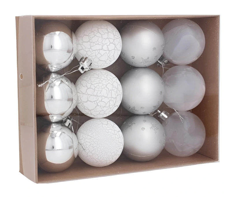Ялинкові пластикові кульки Chomik комплект 12 шт, Ø 5см, сріблясті