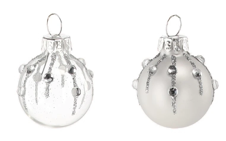 Ялинкові скляні-дзеркальні кульки Chomik комплект 12 шт, срібно-прозорі