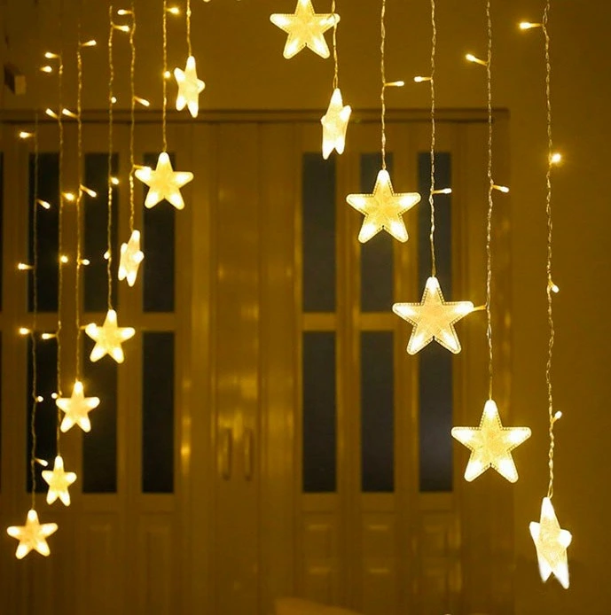 Гірлянда електрична Chomik "Штора зірки" 136 LED, теплий білий, 3м, від мережі