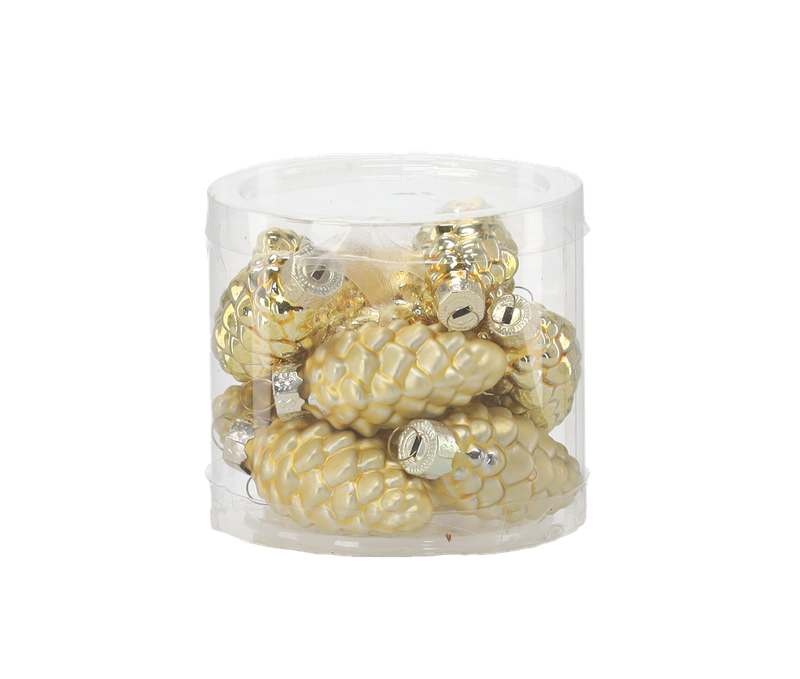 Ялинкові скляні прикраси Chomik Шишки комплект 16 шт, 3х6 см, золотисті