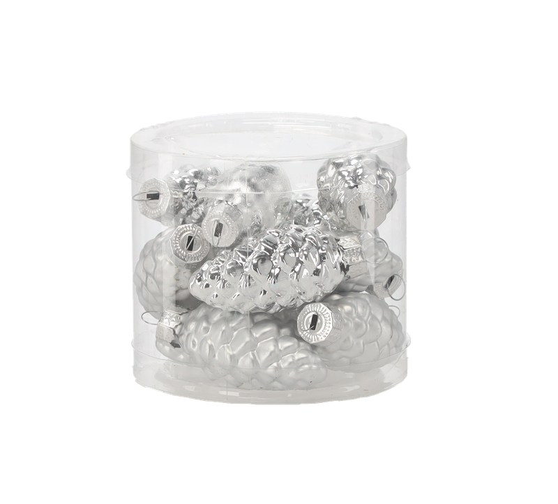 Ялинкові скляні прикраси Chomik Шишки комплект 16 шт, 3х6 см, срібні