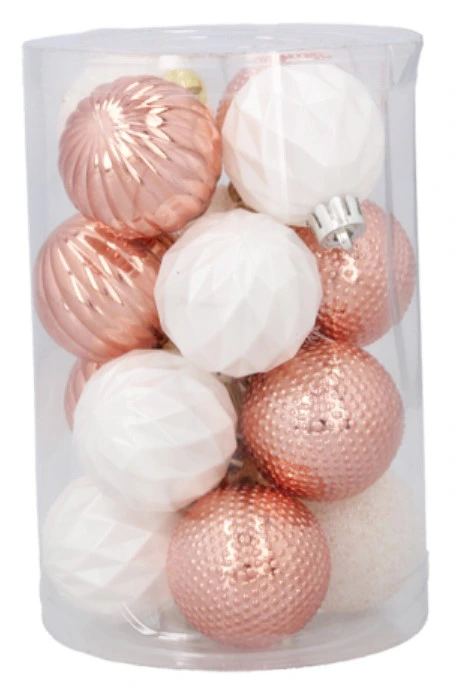 Ялинкові пластикові кульки Chomik компл. 16шт, Ø 4см, рожеві і біли