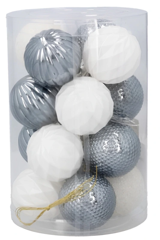 Ялинкові пластикові кульки Chomik компл. 16шт, Ø 4см, сріблясті і біли