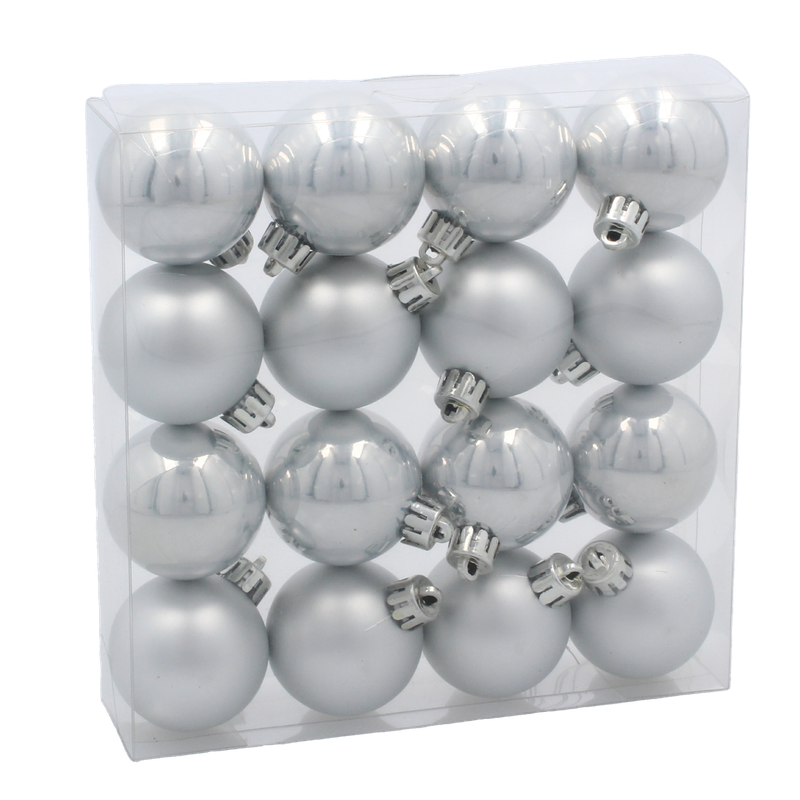 Ялинкові пластикові кульки Chomik комплект 16шт, Ø 4см, сріблясті