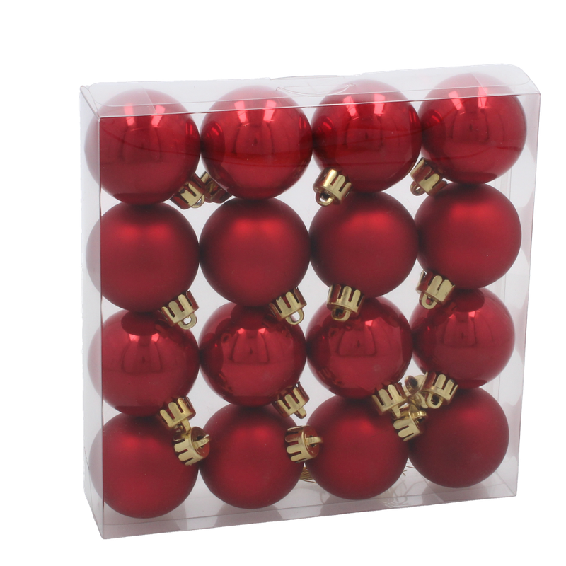 Ялинкові пластикові кульки Chomik комплект 16шт, Ø 4см, червоні