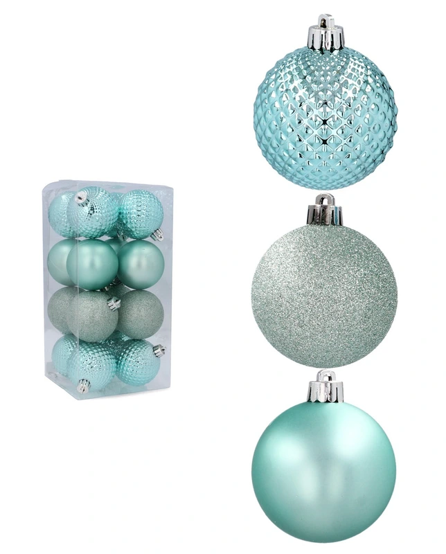 Ялинкові пластикові кульки Chomik комплект 16 шт, Ø 6 см, мікс бірюзові