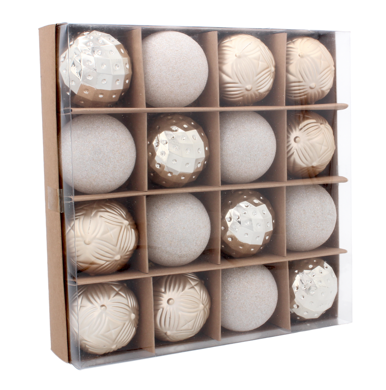 Ялинкові пластикові кульки "Chomik" комплект 16 шт, Ø 6 см, шампань