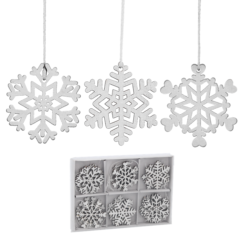 Підвіска новорічна "Сніжинки" Chomik комплект 18 шт, 4,5 см, дерево білий
