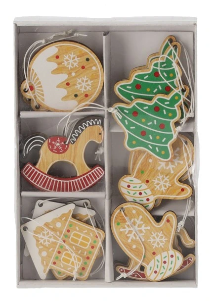 Прикраса-підвіска Chomik Новорічні атрибути, дерево, комплект 18шт, кольорові