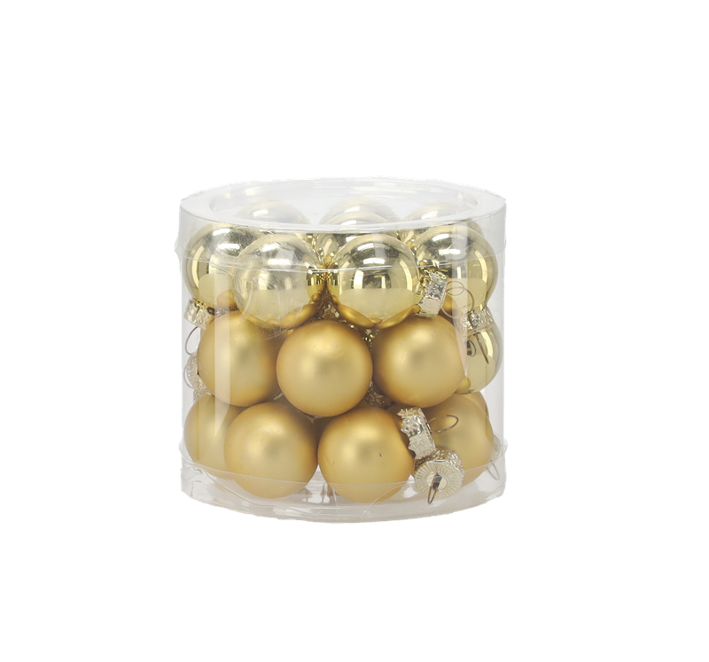 Ялинкові скляні кульки Chomik комплект 24 шт, Ø 2,5 см, золотисті